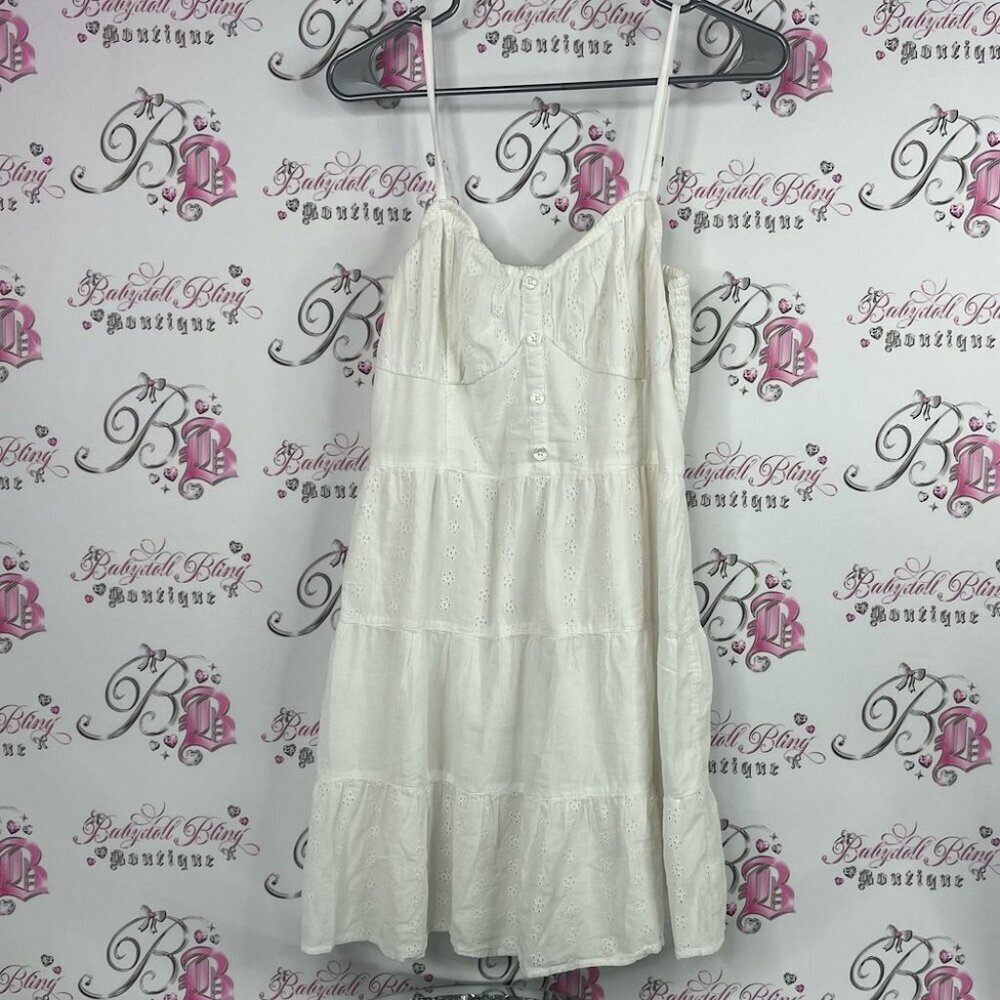 Hollister dress tiered ruffle milk maid bustier style White Smocked Dress